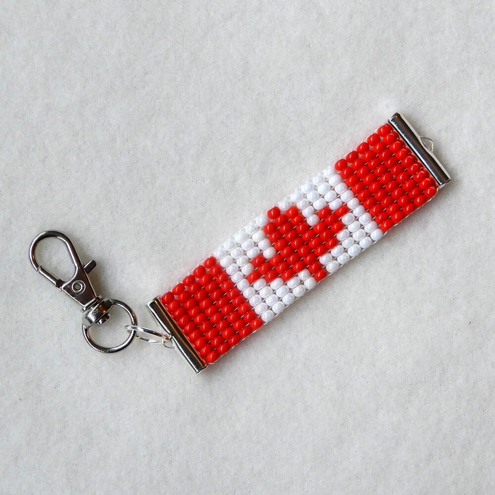 Canada Canadian flag bead keychain, handmade, maple leaf